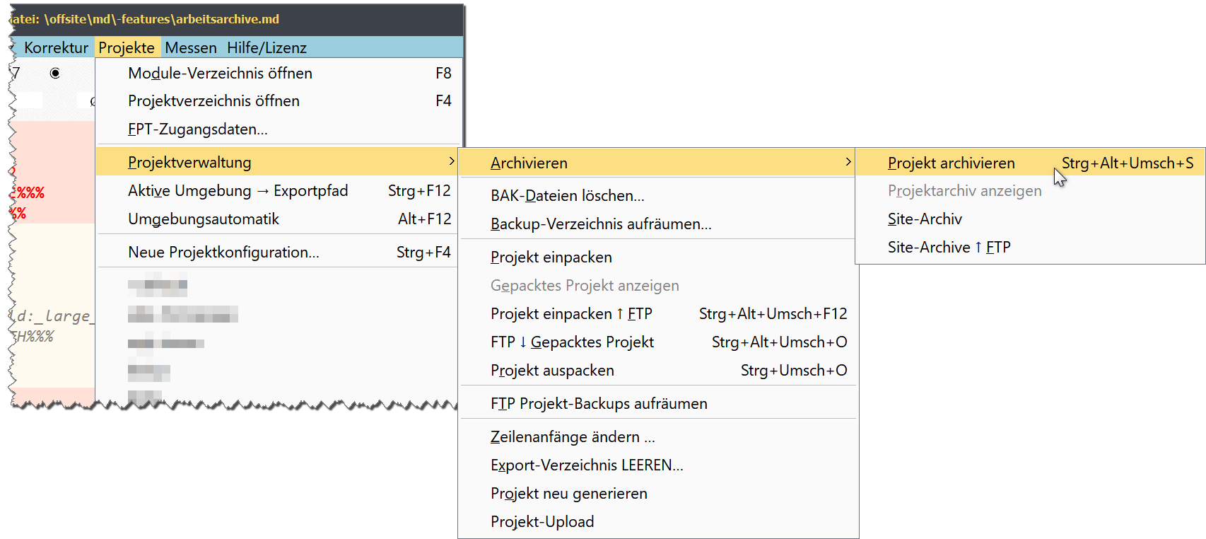 Bildausschnitt, der die ausgewählte Programmfunktion im Programm-Menü zeigt.