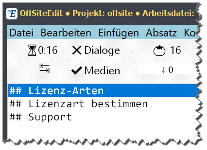 Dropdown aller Überschriften einer Seite, die als Querverweis-Link eingefügt werden können.